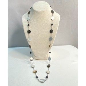 Lia Sophia Opera Necklace Agate Black Beads And Silver Tone Chain